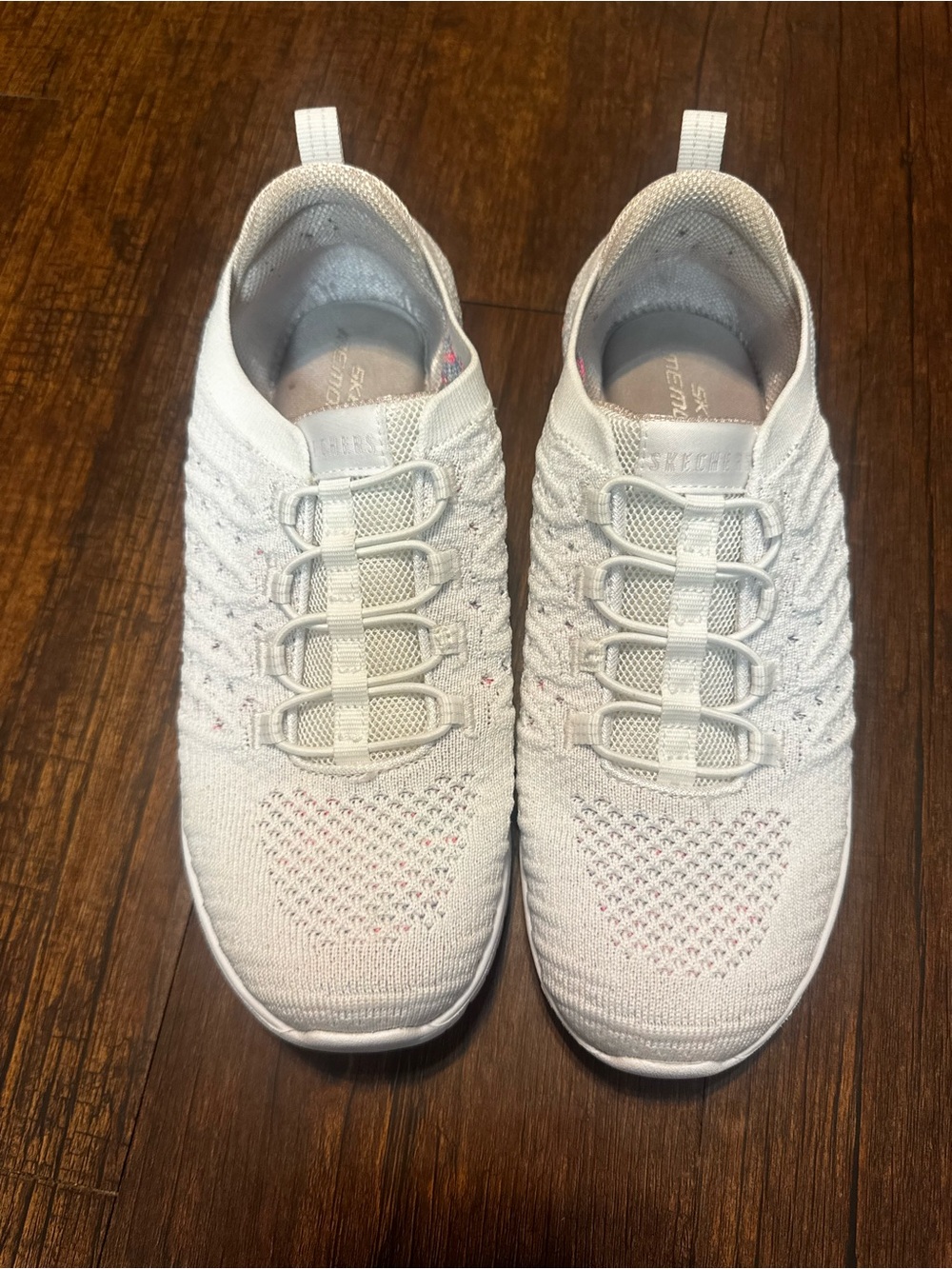 Skechers White Knit Slip-On Sneakers with Elastic Laces